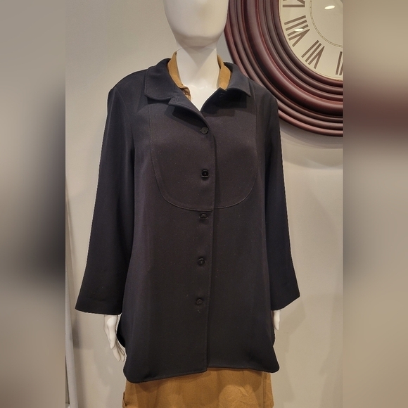 Nina McLemore Black Polyester Blazer 2 Pockets  Size 12 Made in USA - Picture 1 of 10